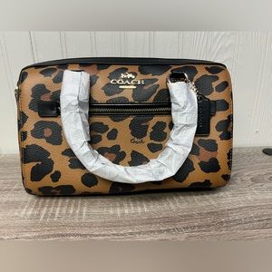 Coach Rowan Satchel In Signature Canvas With Leopard Print